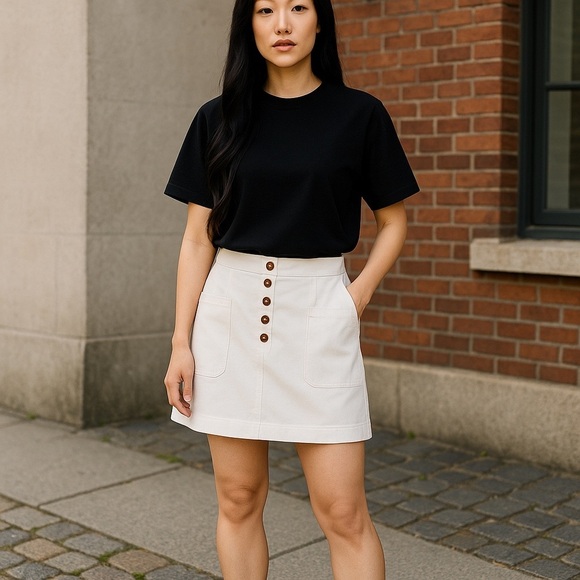 Mud Pie White Mini Skirt Lined Two Front Pockets Size L - Picture 1 of 6